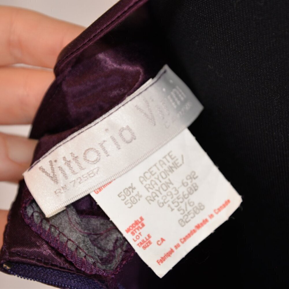 Vintage 90s Y2K Vittoria Virini Plum Halter Bias Satin Slip Maxi Dress Gown Sz S - Picture 4 of 9